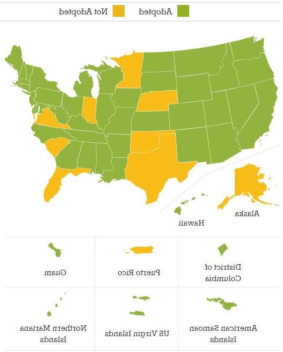 Common Core State Standards Adoption - A map of the united states showing which states have or have not adopted Common Core State Standards. Washington state has adopted Common Core State Standards.