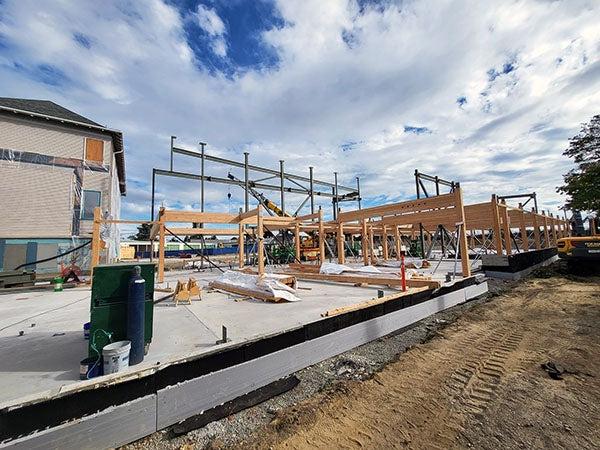 a building framework made of steel and wood