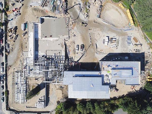 aerial view of a large building under construction