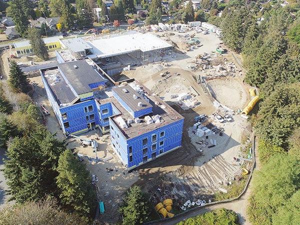 aerial view of a large building under construction